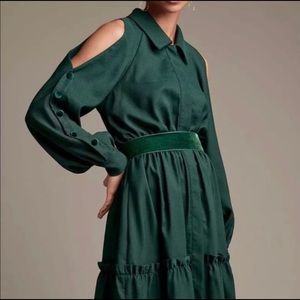 Eliza J Cold Shoulder Collared Shirt Dress Belted